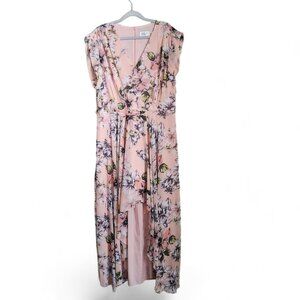 Eliza J Maxi Dress Womens‎ 18 Pink Floral Ruffle High Low Blush V-Neck Spring